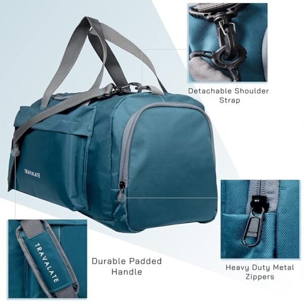 TRAVALATE Travel Duffle Luggage Bag Organizer | Multi Pocket Ultra-Light| Polyester 45 Lt| Men And Women | 21 X 09 X 11 Inch | Sea Green, 22.86 cm - Image 3